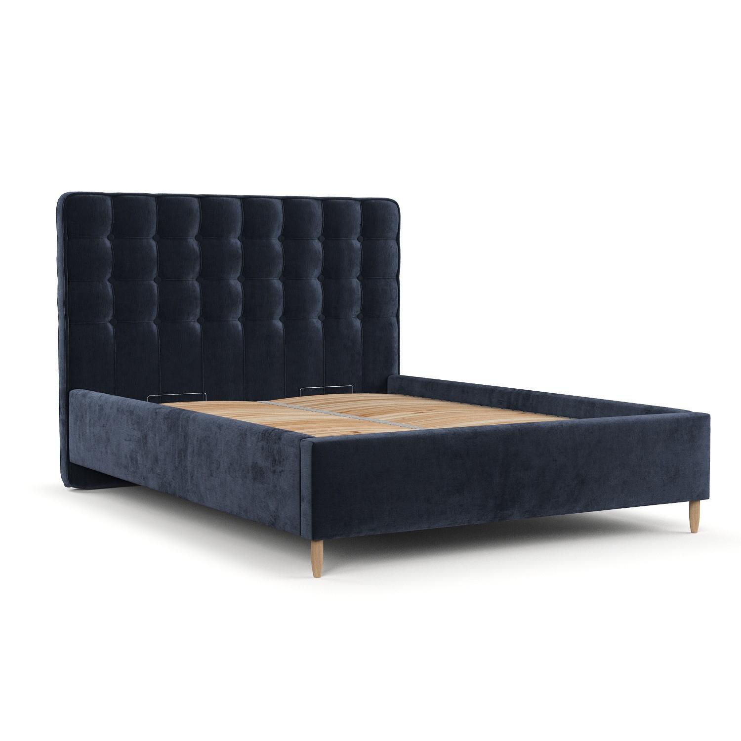 POLSTERBETT Paloma 180/200 cm Marineblau im Lotta Stoff - Naturfarben/Dunkelblau, Holz/Holzwerkstoff (180/200cm) - AltaBeds