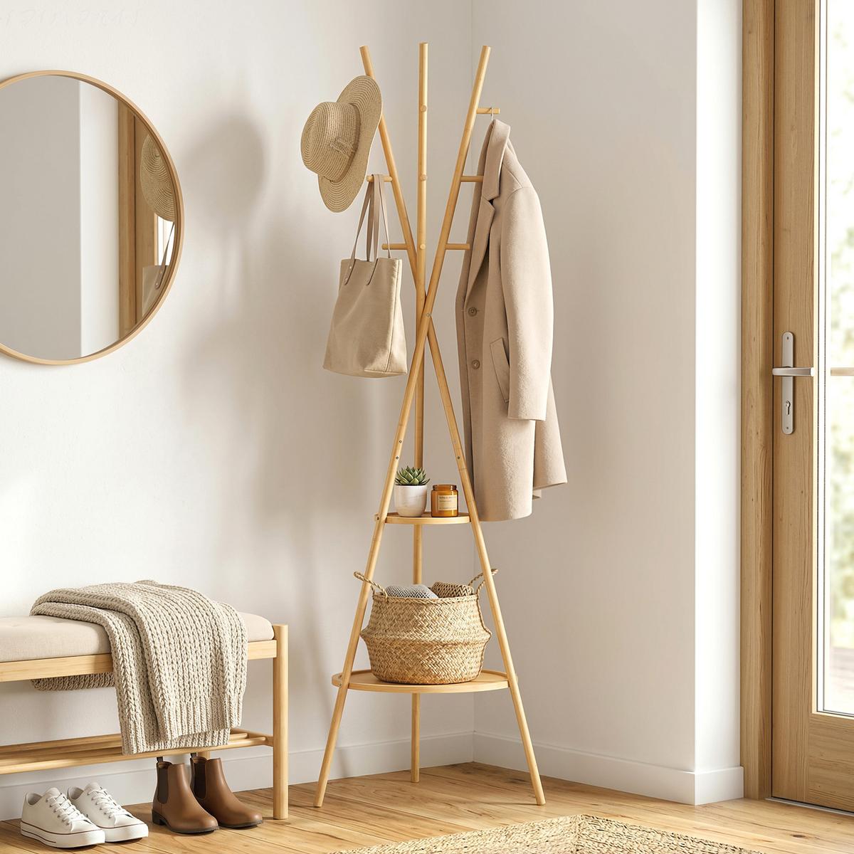 GARDEROBENSTÄNDER Bambus MDF Naturholz - Naturfarben, Naturmaterialien/Holzwerkstoff (58.5/176/58.5cm) - HOMCOM