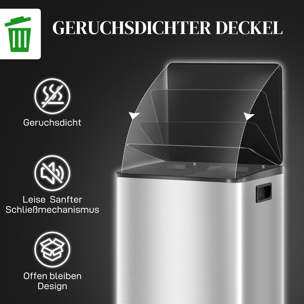 MÜLLEIMER Edelstahl Kunststoff Silber - Silberfarben, Metall (37.5/66.8/47.7cm) - HOMCOM