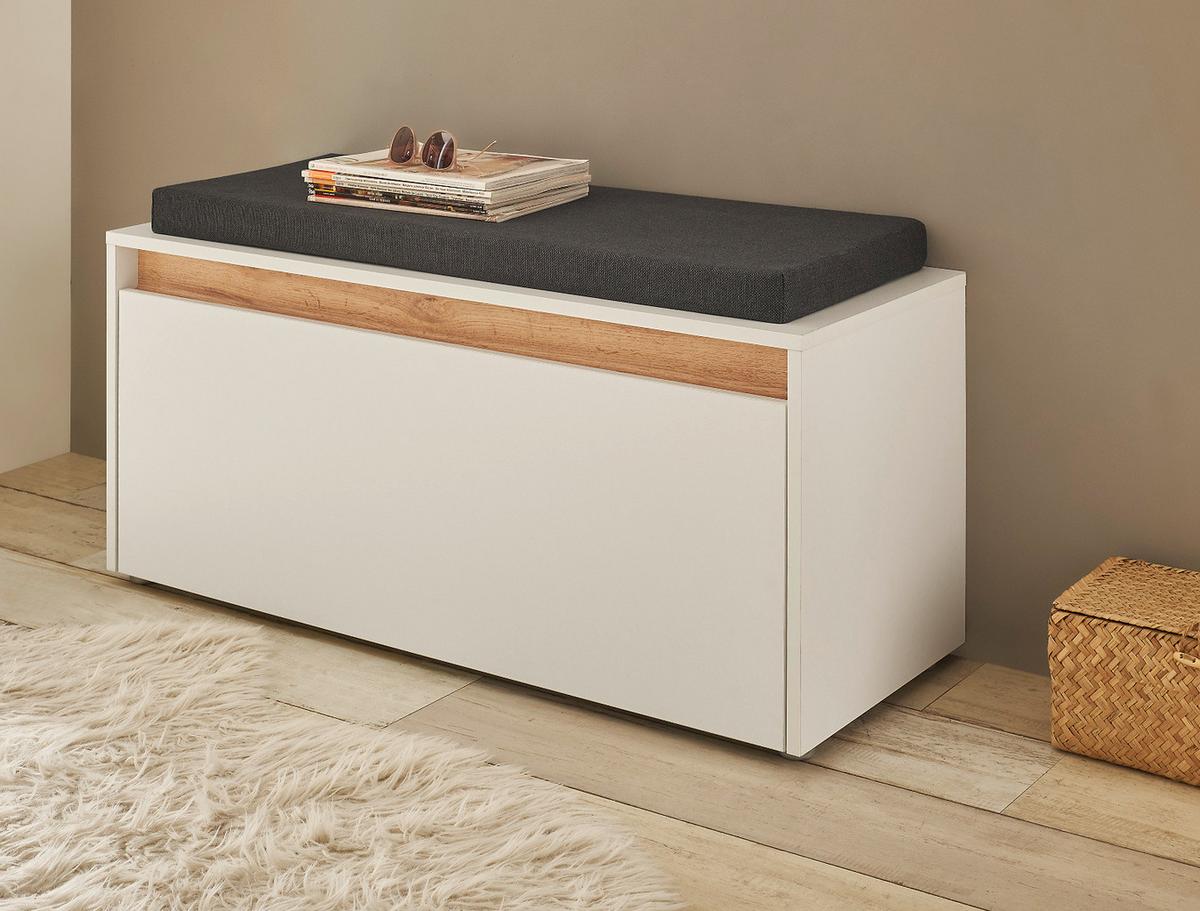 GARDEROBENBANK weiß, Eiche Wotan 100 cm, Schuhbank mit Sitzkissen - Eiche Wotan/Silberfarben, Holzwerkstoff/Kunststoff (100/45/40cm) - Furn.Design