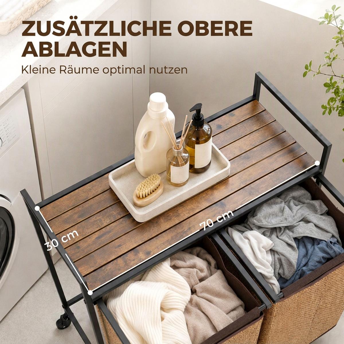 WÄSCHEKORB Stahl Bambus Braun - Braun, Holz (33/78/73cm) - HOMCOM