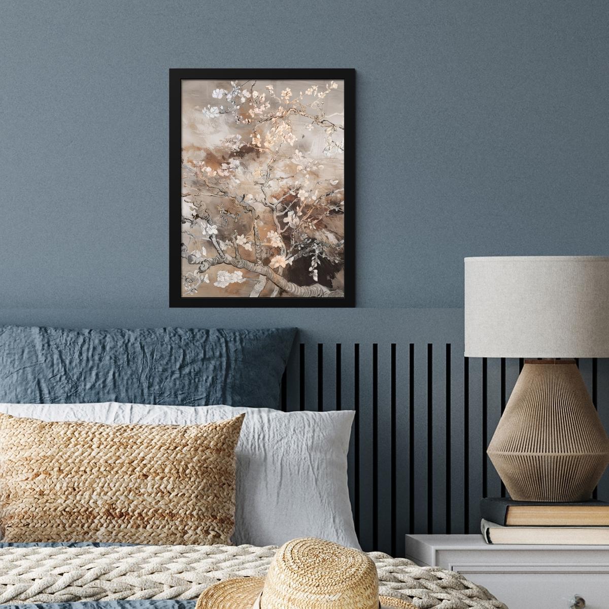 POSTER MIT RAHMENGERAHMTES BILD Mandelblüte - Kunst - Van Gogh - Beige - Abstrakt Bilderrahmen 30x40 cm - Braun, Papier (30/40cm) - MuchoWow