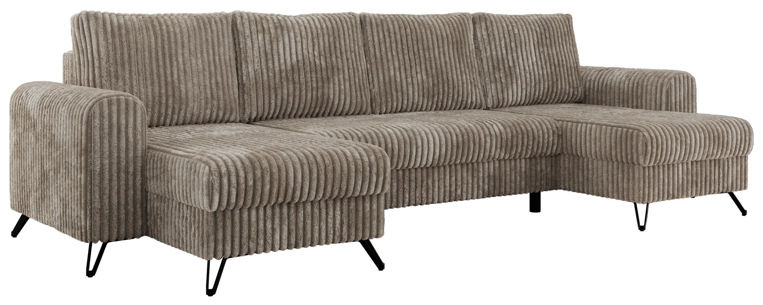 WOHNLANDSCHAFT AXEL U Cord Hellbraun - Hellbraun/Schwarz, Textil/Metall (312/90/140cm) - MKS