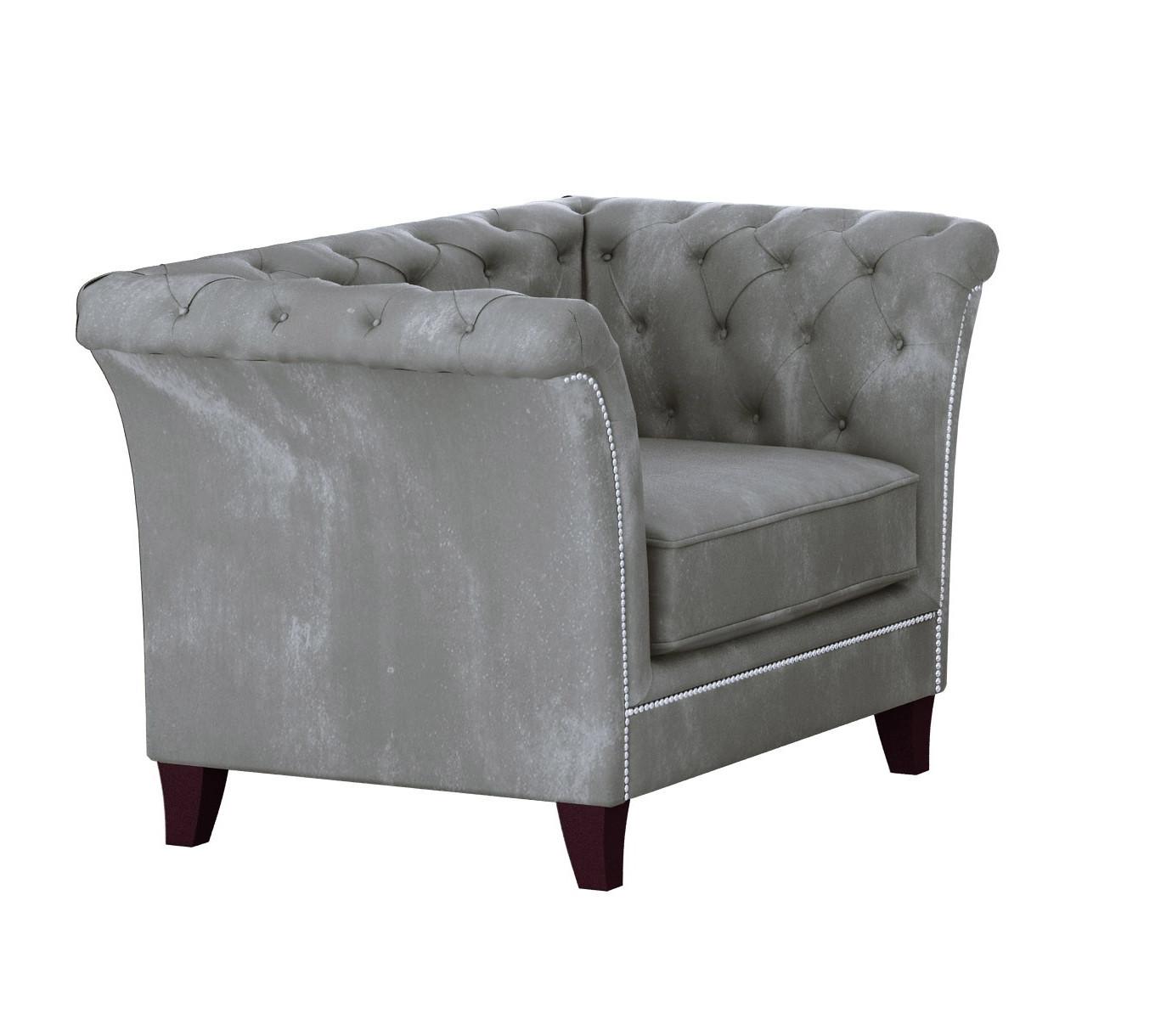 CHESTERFIELD-SESSEL Fusion Grau Samt - Braun/Grau, Holz/Textil (116/75/82cm) - S-Style Möbel