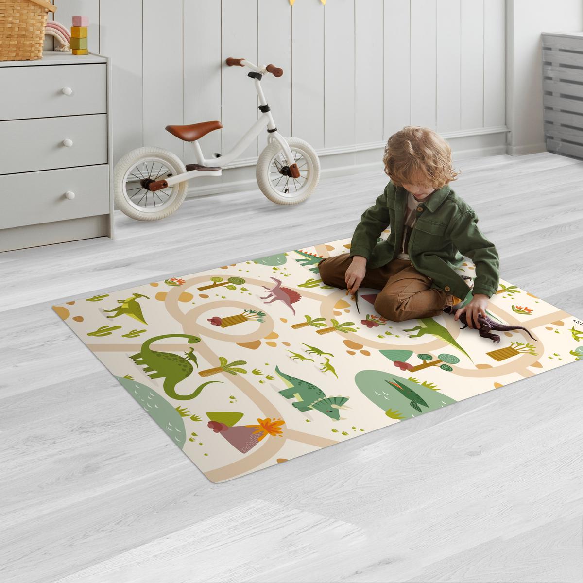 KINDERTEPPICH Dino - Grün - Natur - Kinder - Design Spielteppich 70x105 cm - Beige, Kunststoff (70/0.3cm) - OnlyWow