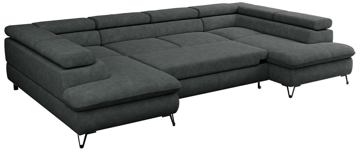 WOHNLANDSCHAFT PETER U Struktur Dunkelgrau - Dunkelgrau/Schwarz, Textil/Metall (346/76/208cm) - MKS