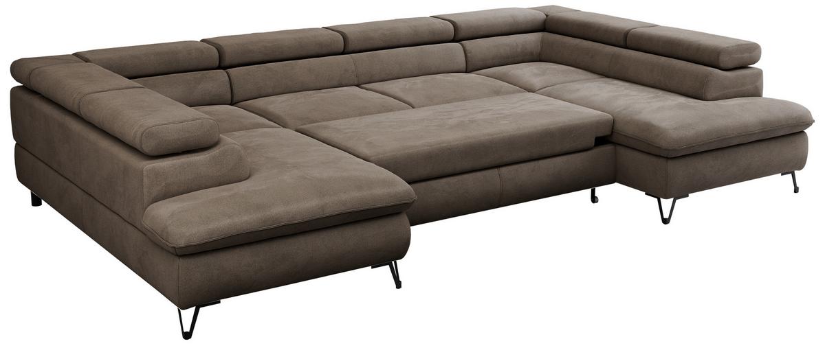 WOHNLANDSCHAFT PETER U Velvet Braun - Schwarz/Braun, Textil/Metall (346/76/208cm) - MKS