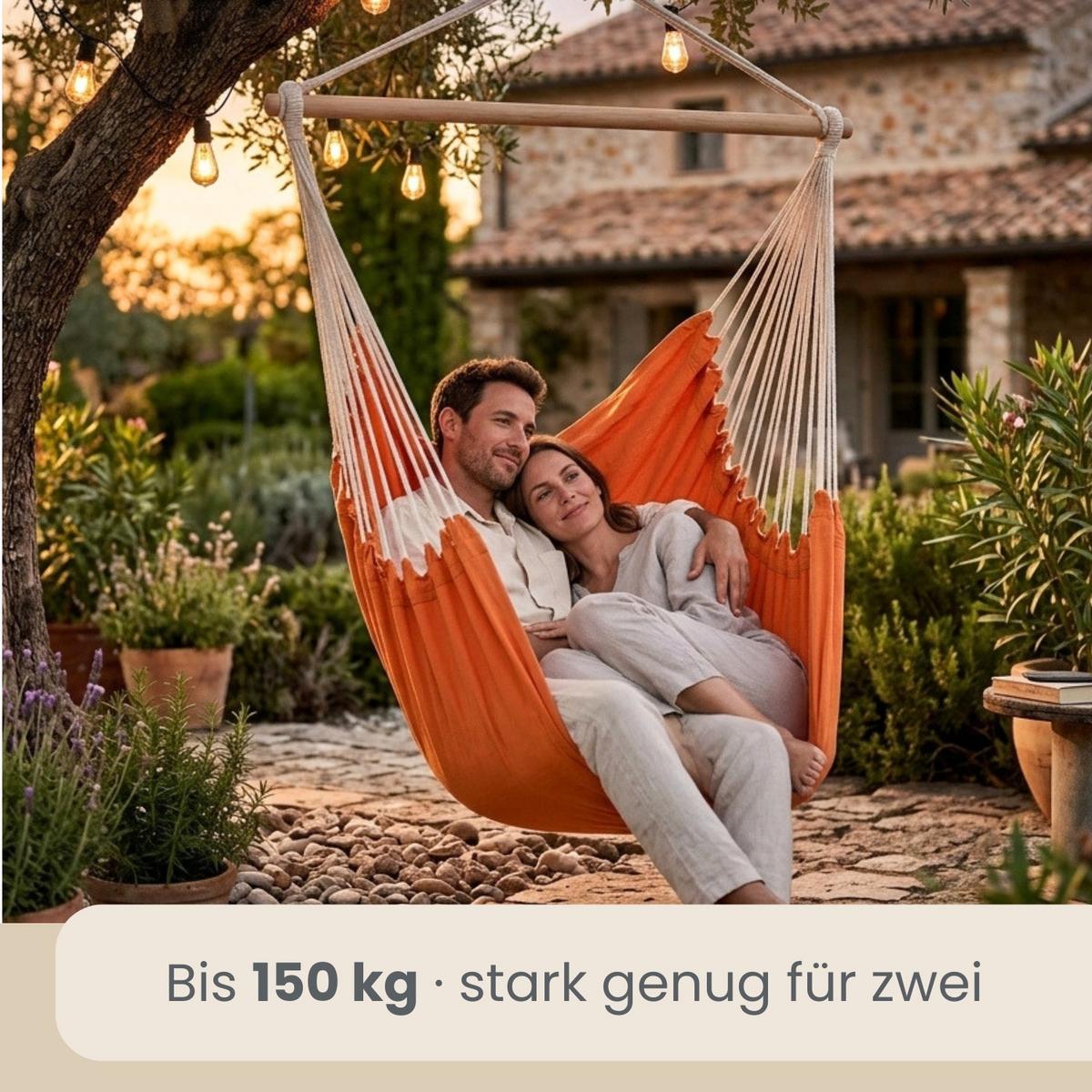 XXL HÄNGESESSEL 185/130 cm Belastbar bis 150 kg Orange - Orange, Textil (130/155/185cm) - Amanka