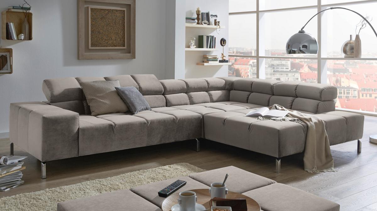 ECKSOFA MIT MOTORISCHEM SITZVORZUG NELSON Silber Velvet Relaxfunktion - Silberfarben, Textil (321/216cm) - KAWOLA
