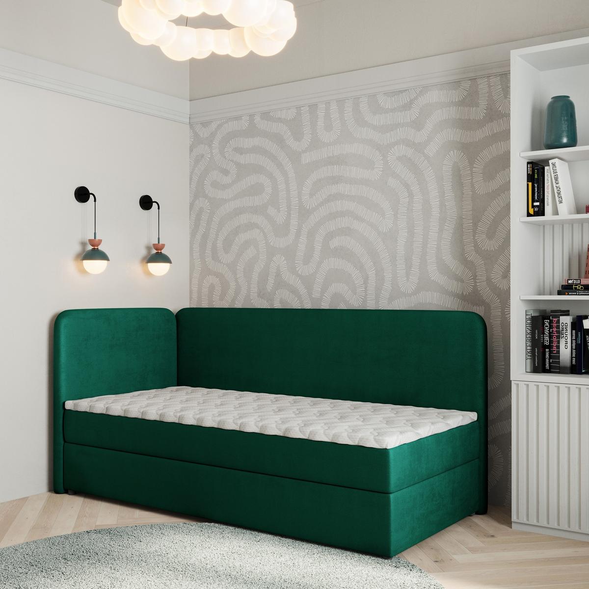 BOXBETT GINA 90x200 cm mit Matratze und Topper, H2+H3 - Grün - Grün, Holz (90/200cm) - MASSENO