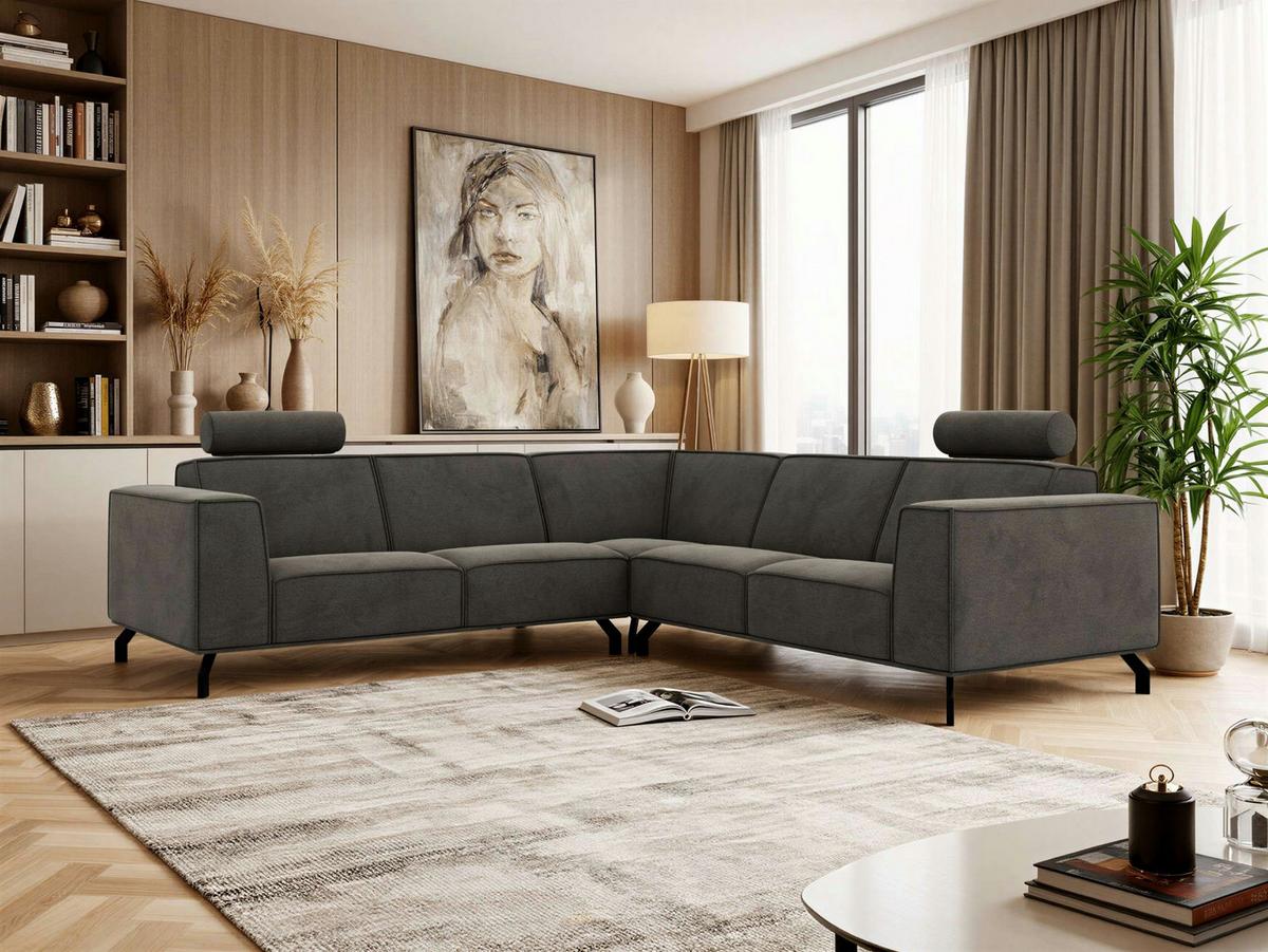 ECKSOFA VESANO L - Dunkelgrau Velvet - Dunkelgrau/Schwarz, Textil/Metall (260/260cm) - MKS