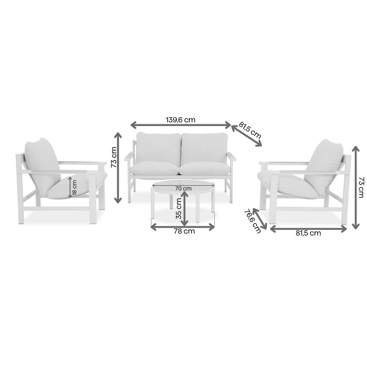 GARTENSET Aspen aus Metall, 2 Sessel + 2-Sitzer Sofa + Couchtisch, Beige - Beige, Metall - Beautysofa