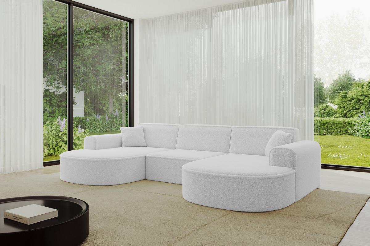 WOHNLANDSCHAFT MARI-U1 - 303x171x79 cm Weiß Bouclé - Schwarz/Weiß, Holzwerkstoff/Kunststoff (303/79/171cm) - ALTDECOR