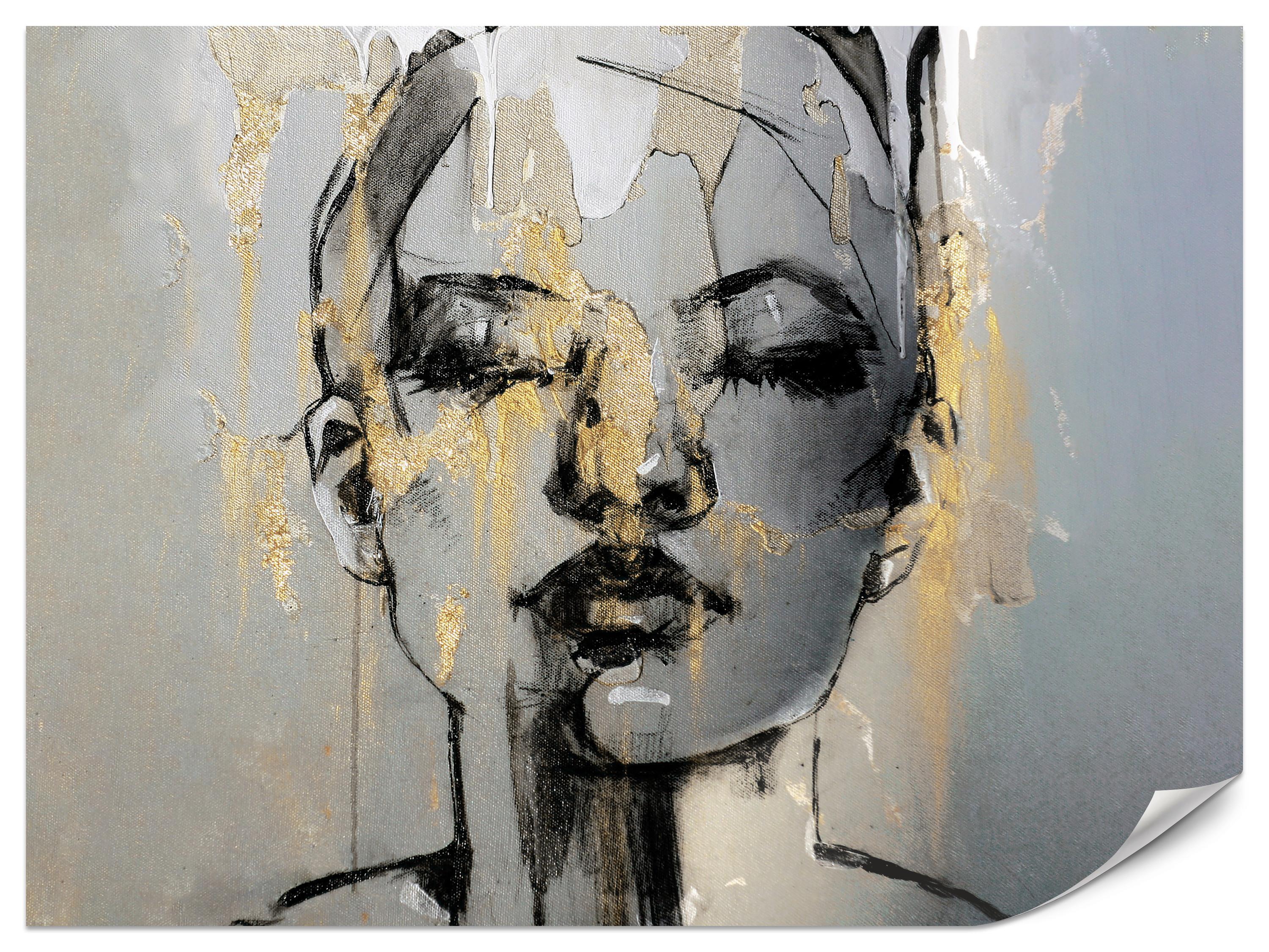 FOTOTAPETE für Wohnzimmer Frau Abstraktes Porträt Beton Modern Gold 500x350 - Gelb/Goldfarben, Papier (500/350cm) - Muralo