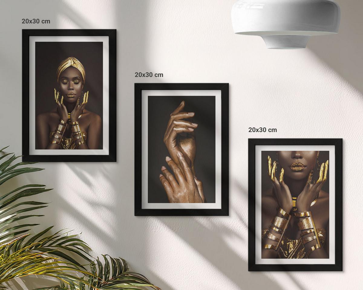 BILDER SET 3er Set - 20x30 cm Schwarzer Rahmen - Porträts afrikanischer Frauen - Schwarz, Kunststoff (20/30cm) - TULUP
