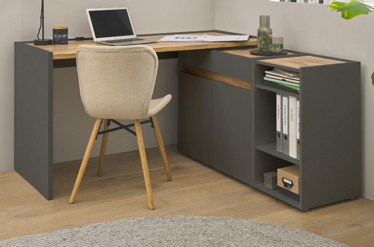 STANDCONTAINER Grau, Eiche Wotan 80 x 70 cm, Büro Kommode mit Stauraum und großem Schubkasten - Eiche Wotan/Schwarz, Holzwerkstoff/Kunststoff (80/70/40cm) - Furn.Design