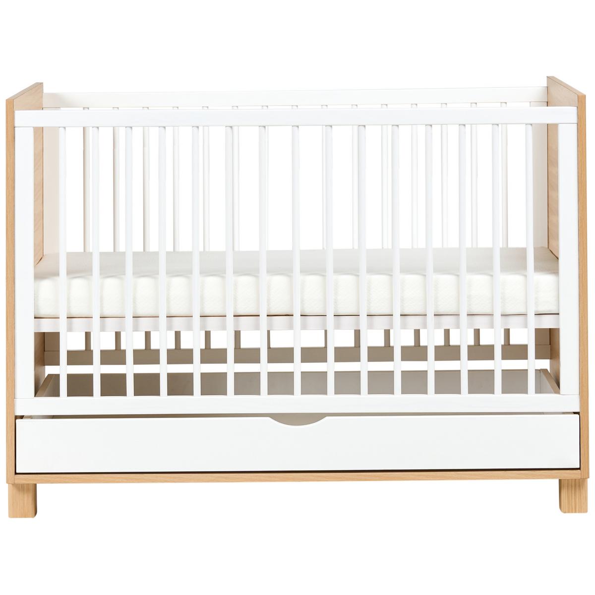 BABYBETT mit Schublade 60/120 cm Weiß Gunnar - Hellbraun/Weiß, Holzwerkstoff (60/120cm) - Beliani