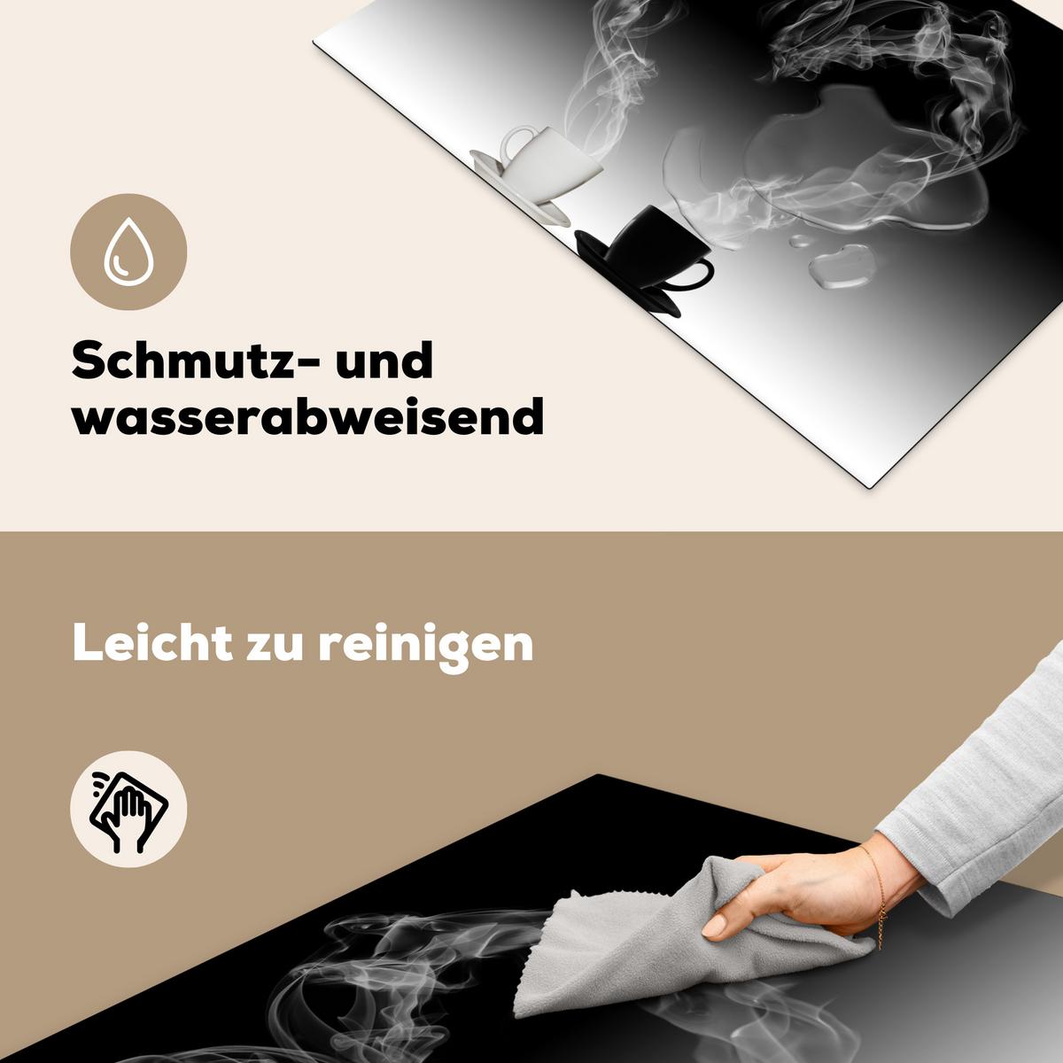 HERDABDECKPLATTE Kaffee - Herz - Schwarz und weiß - Tassen Ceranfeldabdeckung 76x51.5 cm - Weiß, Kunststoff (76/51.5/0.2cm) - MuchoWow