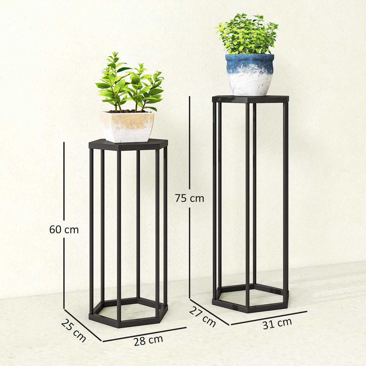PFLANZSTÄNDER-SET 2 TLG. Metall Schwarz - Schwarz, Metall (75cm) - Outsunny