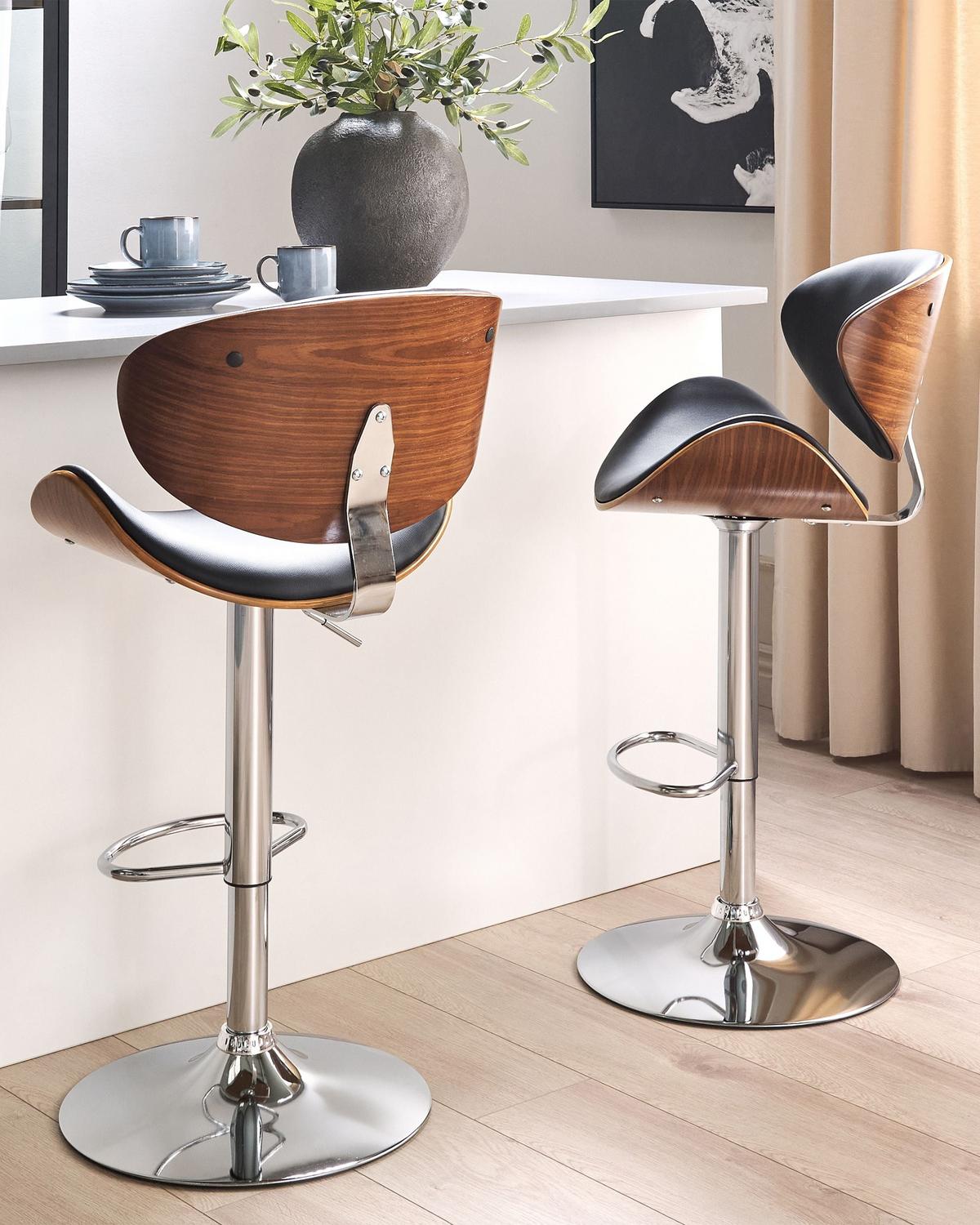 BARSTUHL 2er-Set Kunstleder drehbar SchwarzvRotterdam - Schwarz, Kunststoff (52/93/45cm) - Beliani