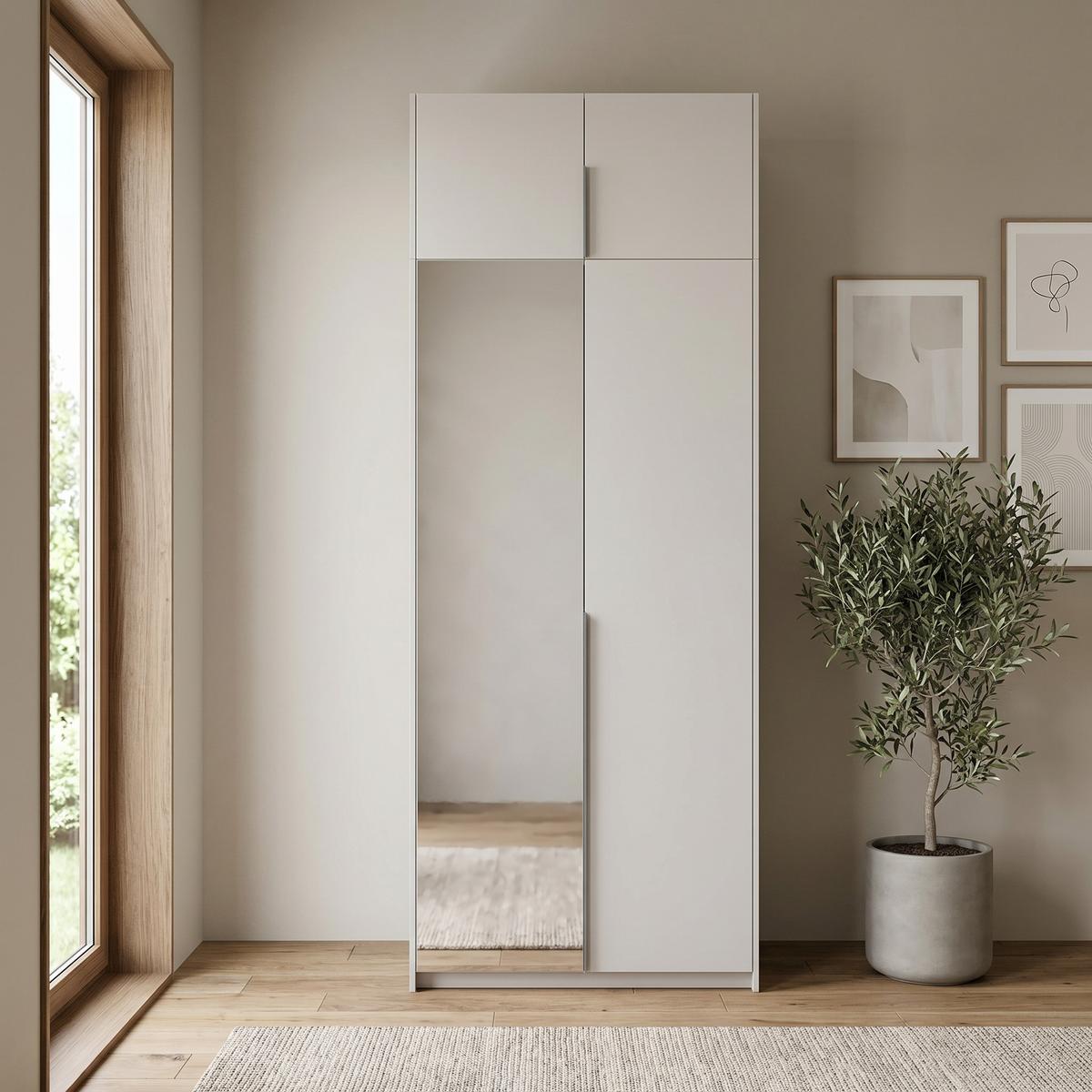 DREHTÜRENSCHRANK THALIA 100/250/58cm 2-türig mit Spiegel Kaschmir - Kaschmir, Holzwerkstoff (100/250/58cm) - MASSENO