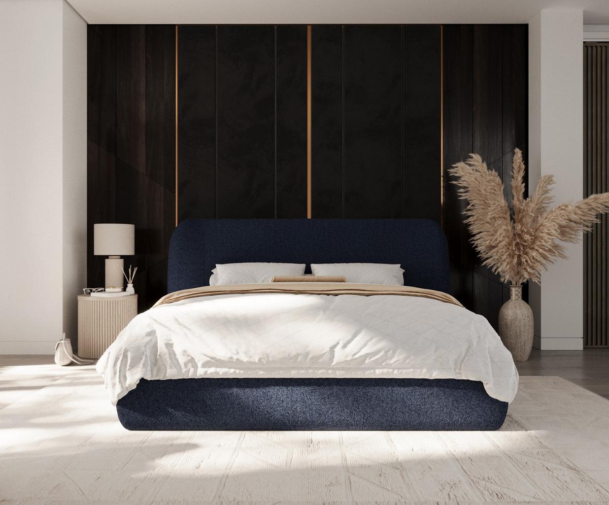POLSTERBETT Bellano mit Stauraum 140/200 cm Marineblau im Riva Stoff - Schwarz/Naturfarben, Holz/Holzwerkstoff (140/200cm) - AltaBeds