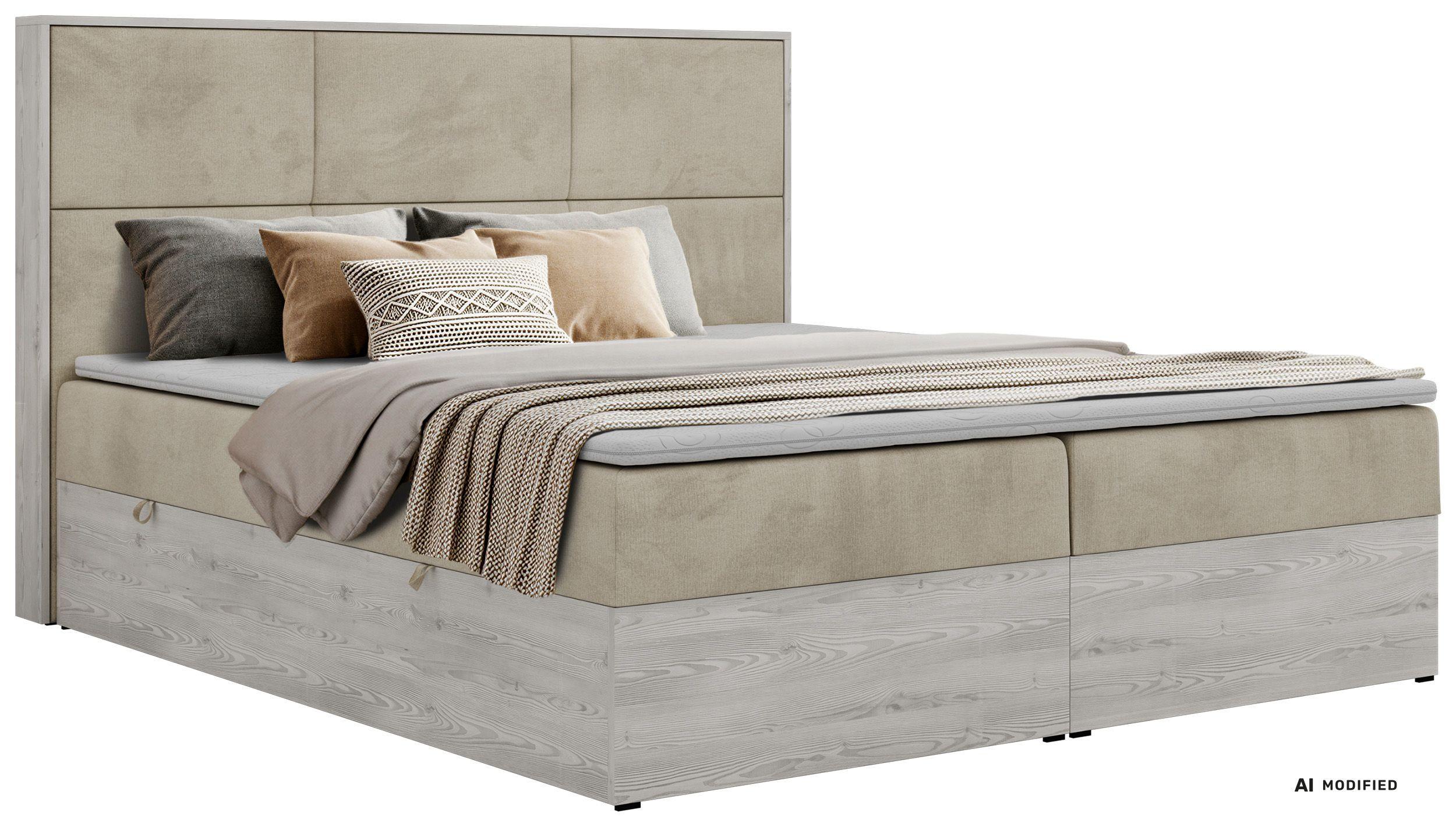 BOXBETT DELNOR 140/200 - Beige Velvet - Topper Visco - H3 - Beige/Schwarz, Kunststoff/Textil (140/200cm) - MKS