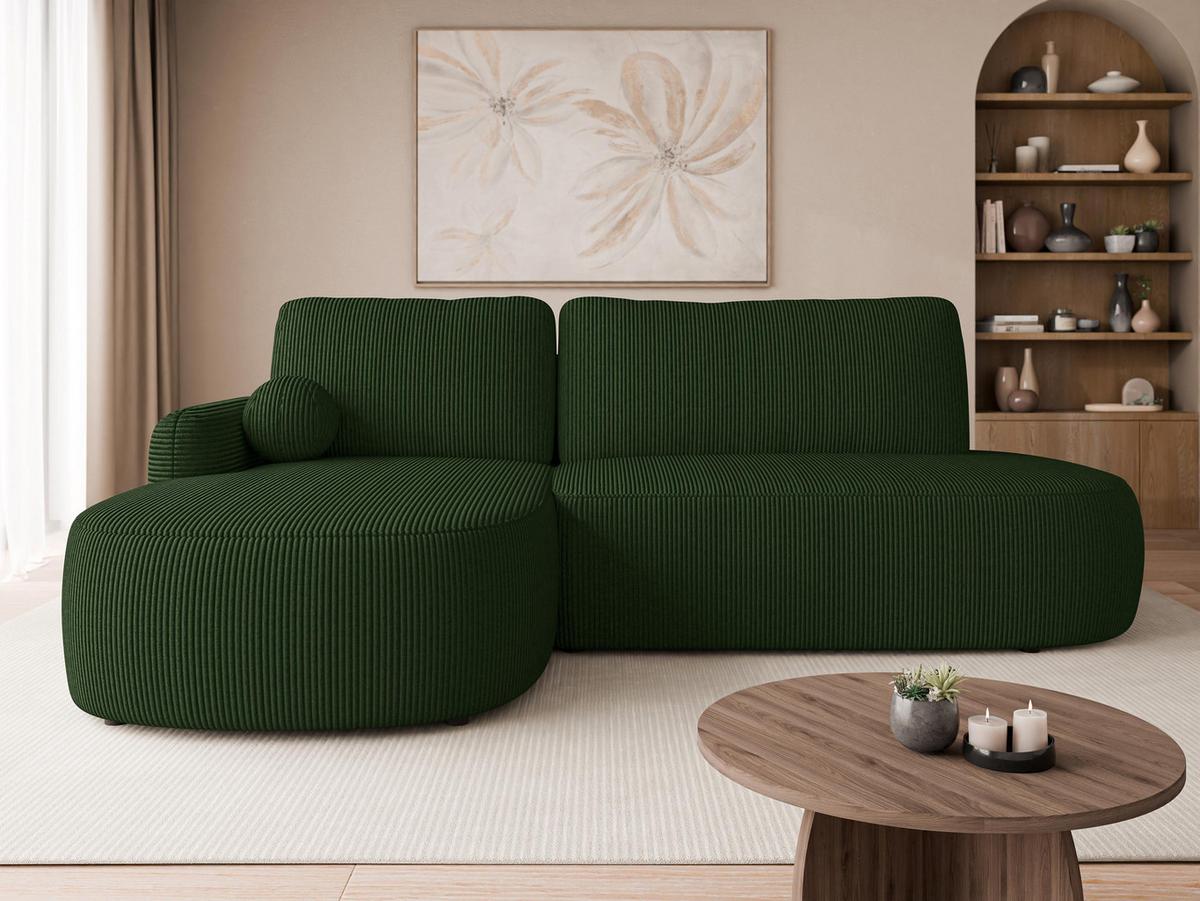 ECKSOFA Loridu O Cord, Seite: Links - Dunkelgrün/Schwarz, Holz/Kunststoff (274/174cm) - MIRJAN24