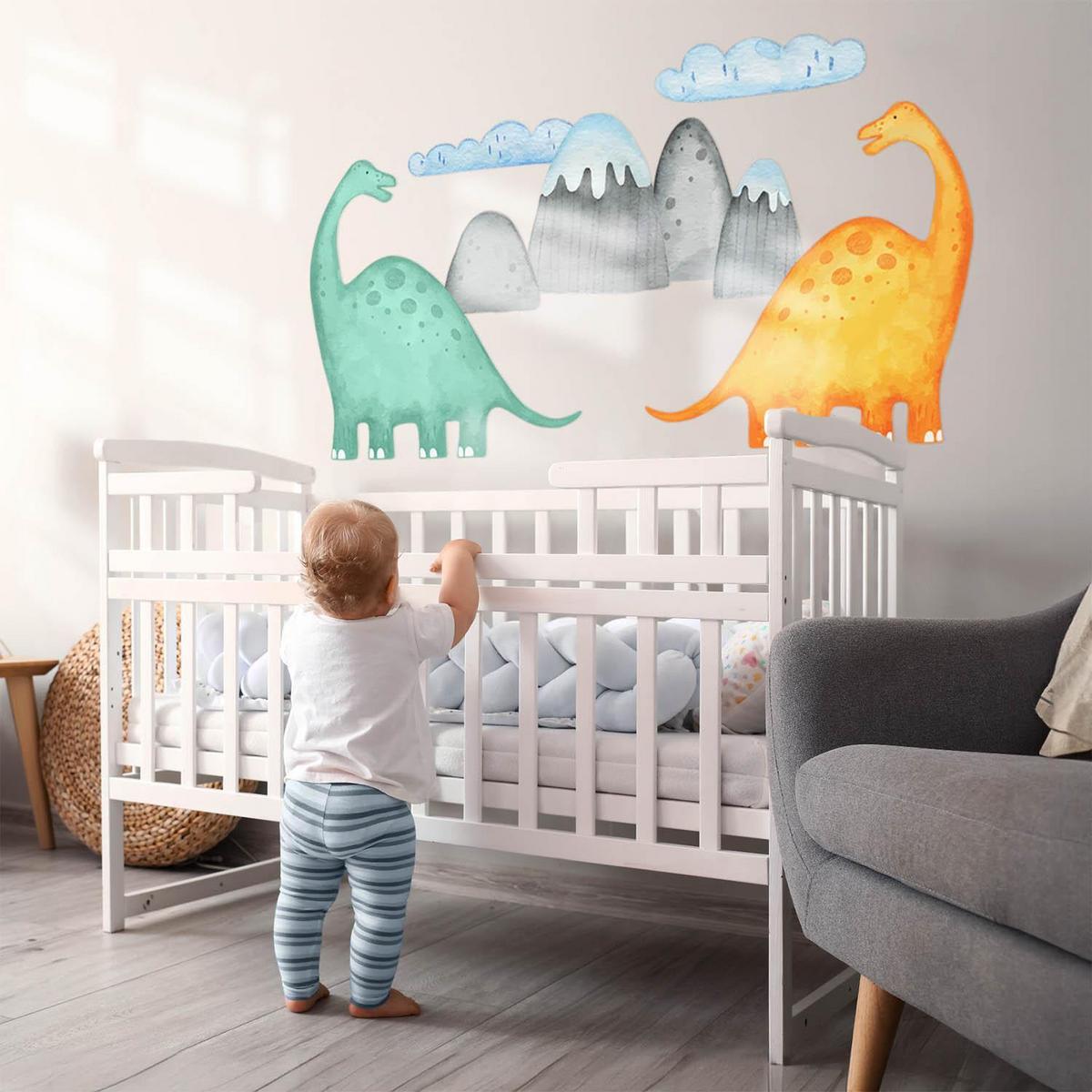 WANDAUFKLEBER 80x143cm - Dinosaurier und Berge - Multicolor, Kunststoff (80/143/0.1cm) - Wallfluent