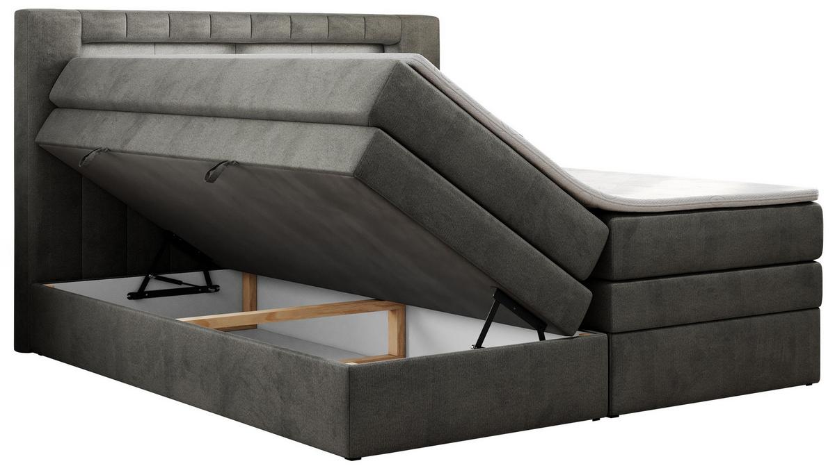 BOXSPRINGBETT GOLD-5 KING LED 200/200 Dunkelgrau Velvet - H4 - Dunkelgrau, Holz/Textil (200/200cm) - MKS