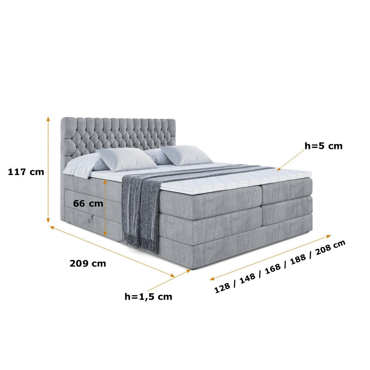 BOXSPRINGBETT SERENE KING - 140 x 200 - H3/H4 - Grau - Grau, Holzwerkstoff (140/200cm) - ALTDECOR