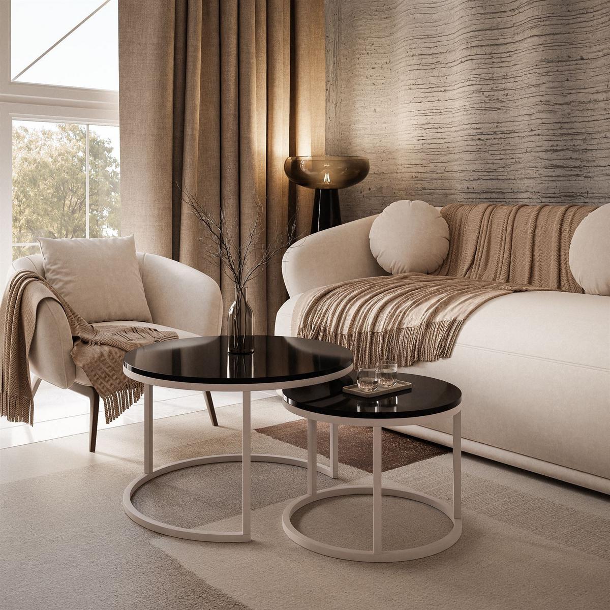 COUCHTISCH CIRI 2-in-1 KASCHMIR - Beige/Schwarz, Holzwerkstoff (70/70/48cm) - Lookway