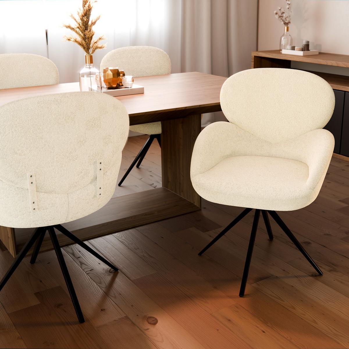 DREHSTUHL Albano Bouclé Creme (6er-Set) - Creme, Textil (59/90/65cm) - Juskys