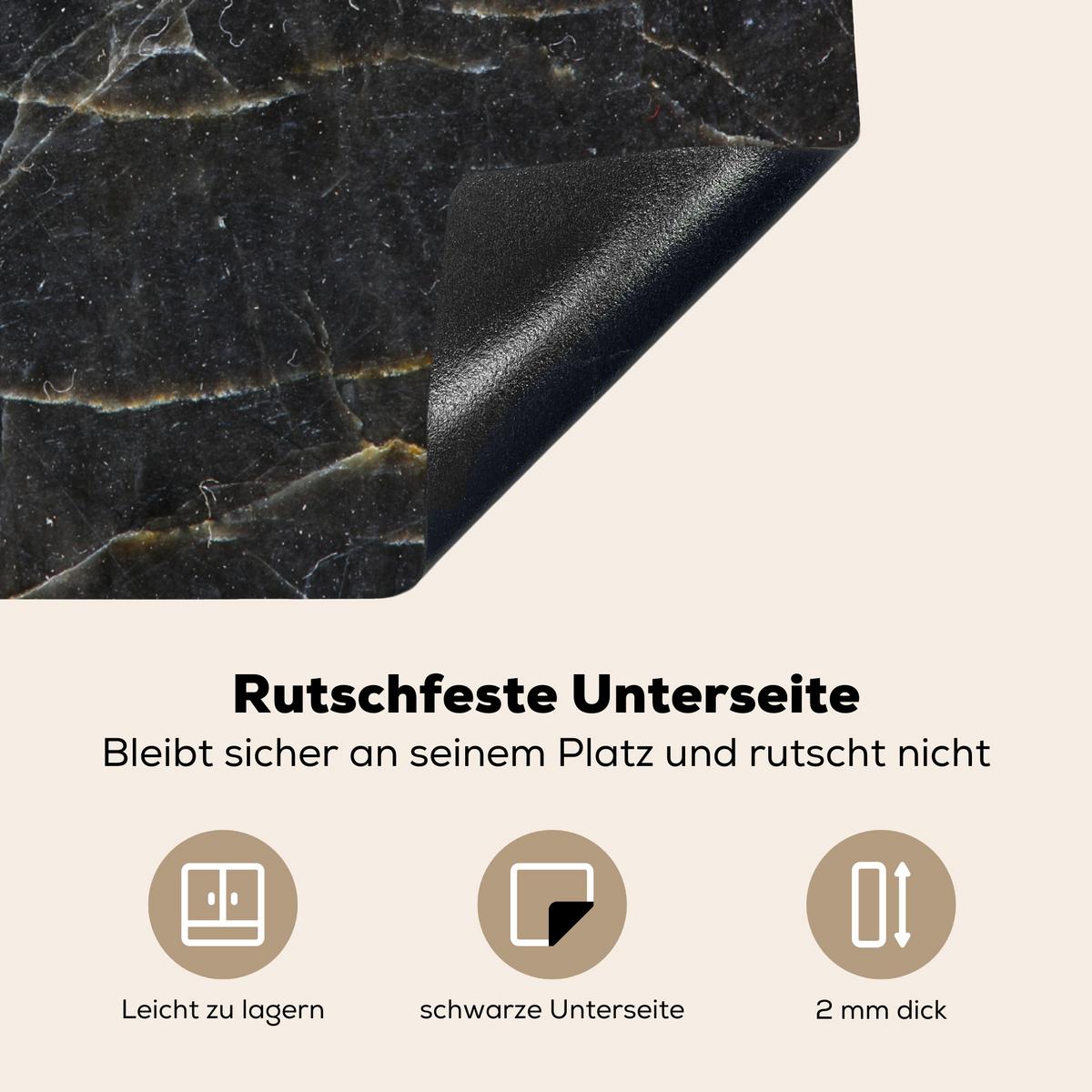 HERDABDECKPLATTE Marmor - Schwarz - Gold - Grau - Marmorstruktur Herdabdeckung Induktionsfeld 60x52 cm - Goldfarben, Kunststoff (60/52/0.2cm) - MuchoWow
