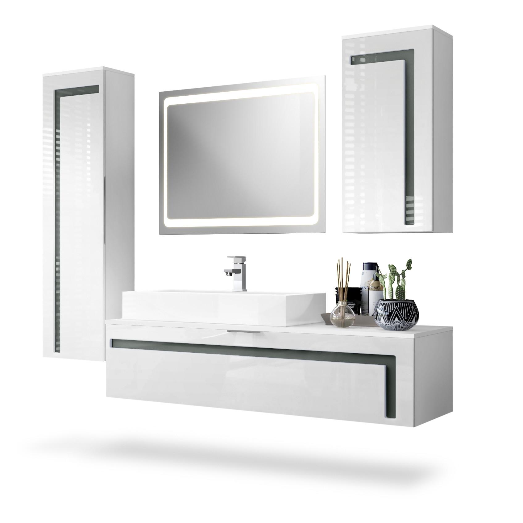 BADMÖBELSET Aloha Absetzungen in Grau Hochglanz - Grau, Holzwerkstoff (210/185/51cm) - Vladon