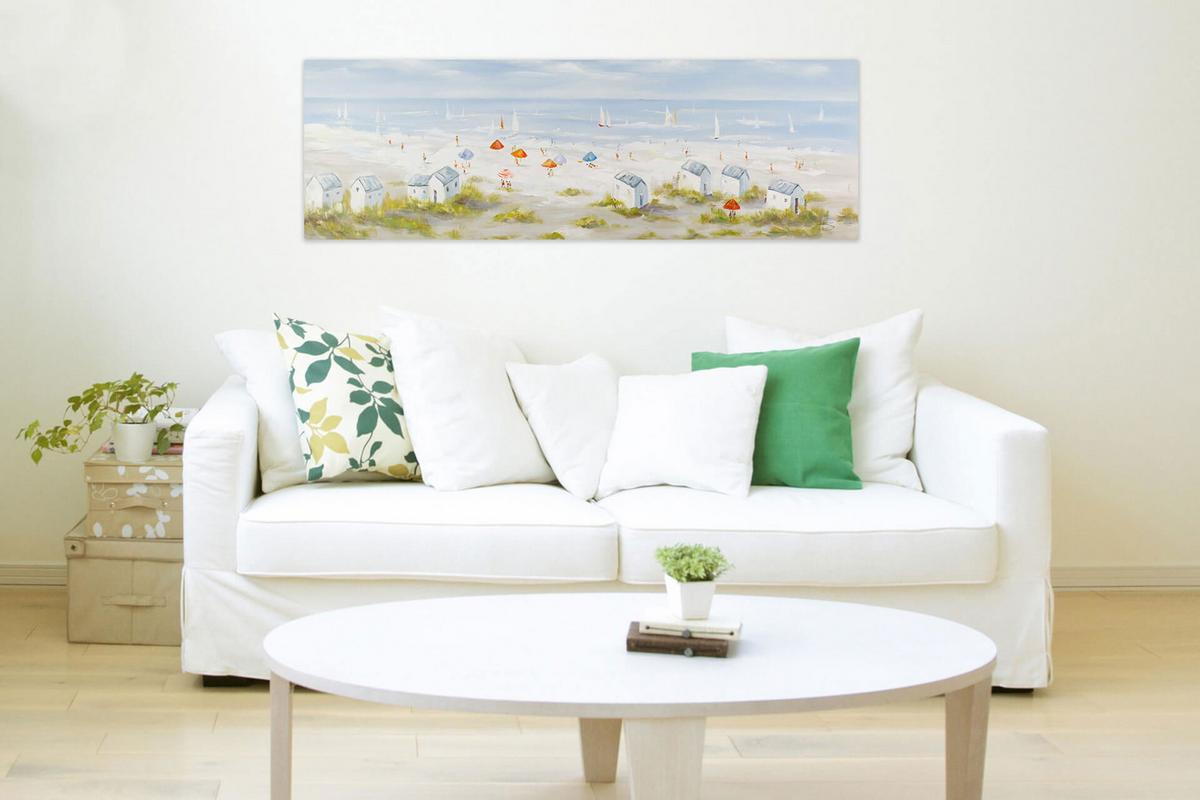 ÖLGEMÄLDE 150/50 cm - Blau/Beige, Holz/Textil (150/50cm) - KUNSTLOFT