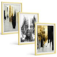 BILDER SET 3er Set - 40x60 cm Goldrahmen - Kontrastierende abstrakte Porträts - Goldfarben, Kunststoff (40/60cm) - TULUP