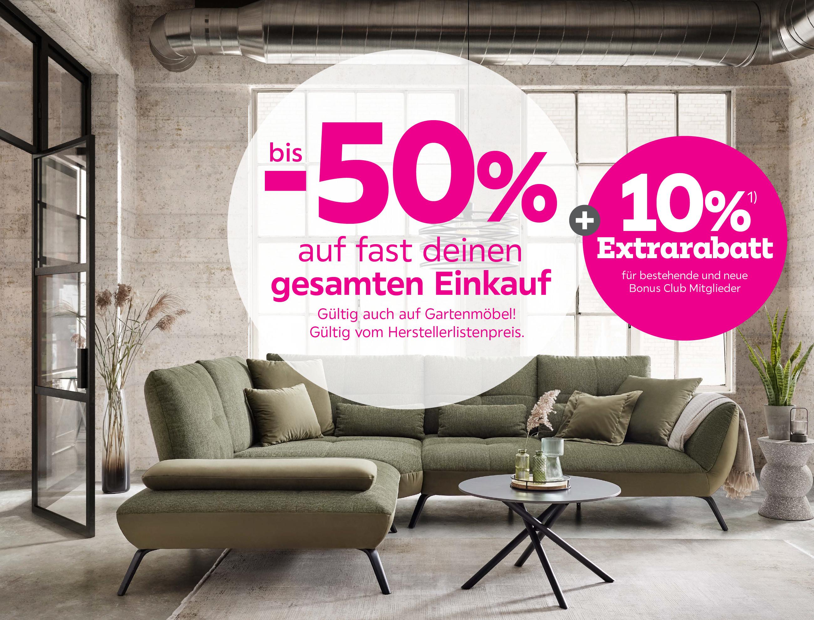 bis -50% auf fast den gesamten Einkauf + 10% Extrarabatt für bestehende und neue Bonus Club Mitglieder