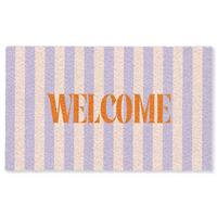 FUSSMATTE Lila – Orange – Streifen – Willkommen 150x90 cm - Flieder, Kunststoff (150/0.4cm) - MuchoWow