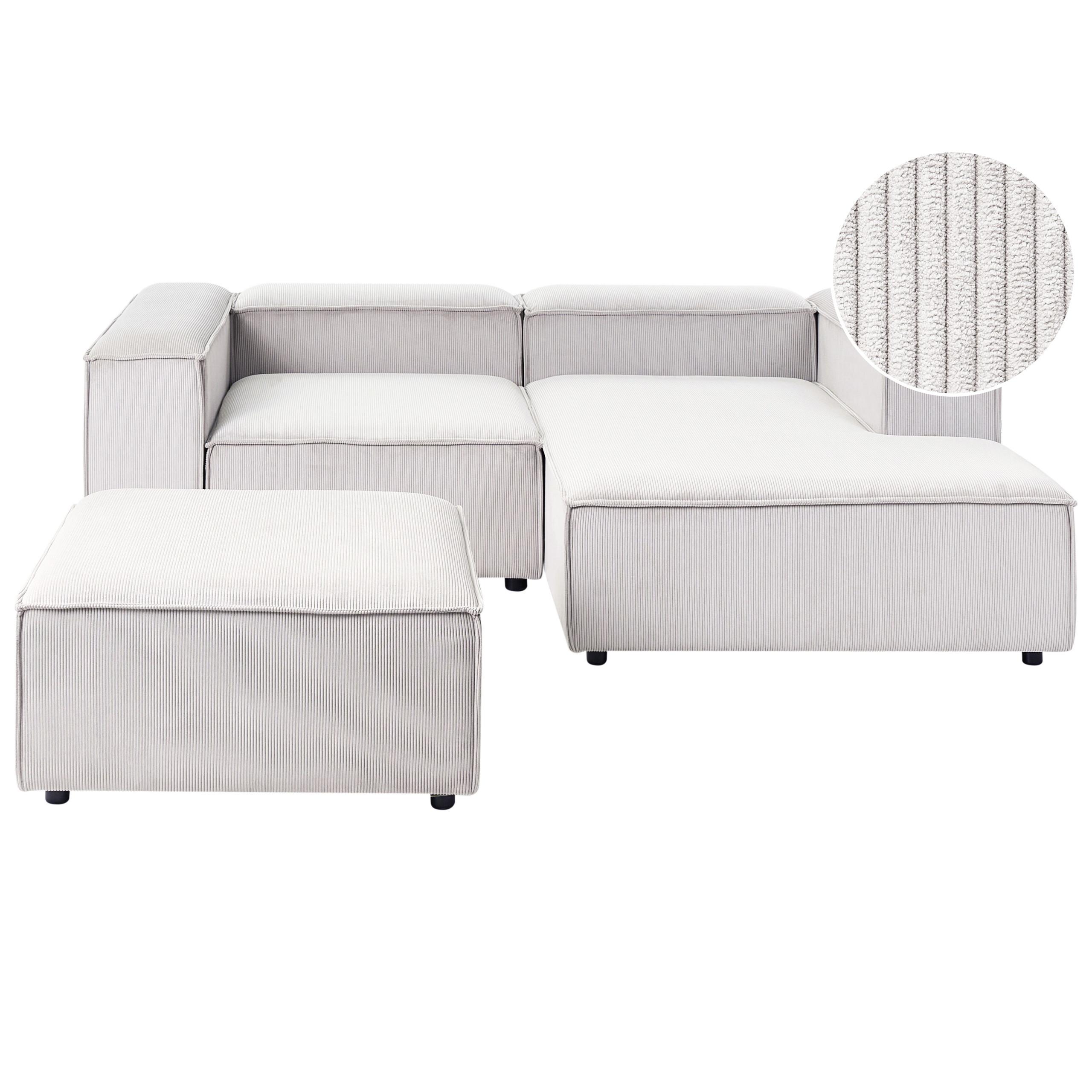 ECKSOFA Modul 3-Sitzer linksseitig Cremeweiß Cord mit Ottomane Ardal - Creme, Textil (240/180cm) - Beliani