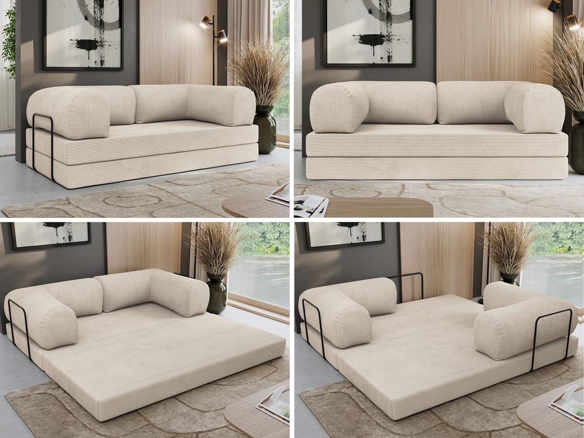 3-SITZER SOFA ORSETTO - Creme Cord - Creme/Schwarz, Textil/Metall (200/70/100cm) - MKS
