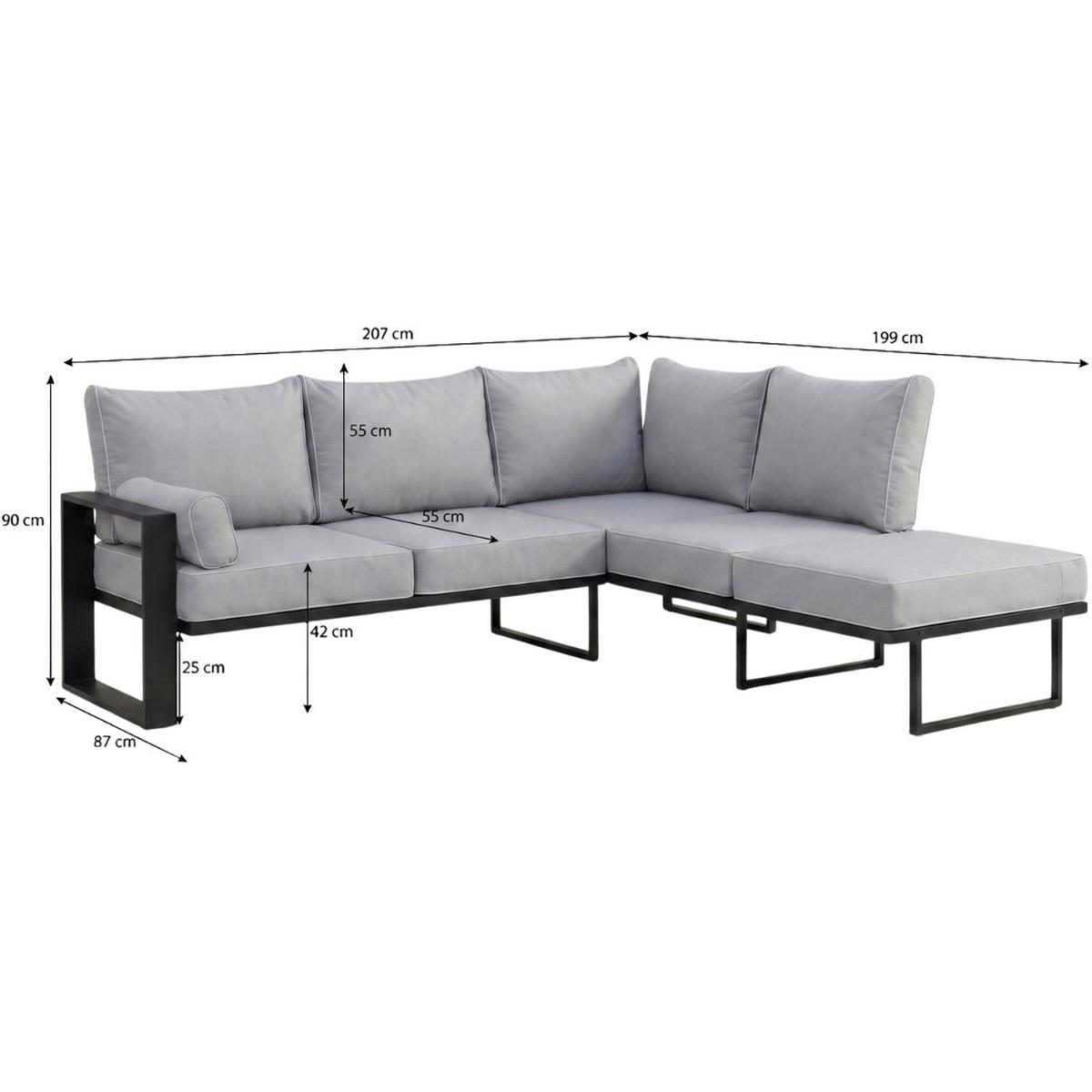 LOUNGEECKTEIL Verdino mit Metallrahmen 207 cm Hellgrau - Hellgrau, Metall (207/90/199cm) - Beautysofa