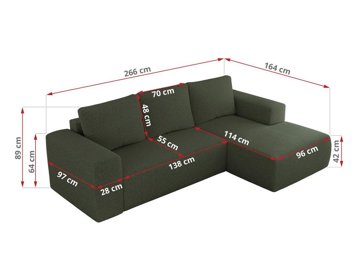 ECKSOFA TRENTINO L Grün Boucle - Links - Schwarz/Grün, Kunststoff/Textil (266/164cm) - MKS