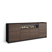 SIDEBOARD, Highboard, Dunkler Eiche und Schwarz, Elektrokamin, 207/37/80cm - Hellbraun, Holzwerkstoff (207/80/37cm) - Skraut Home