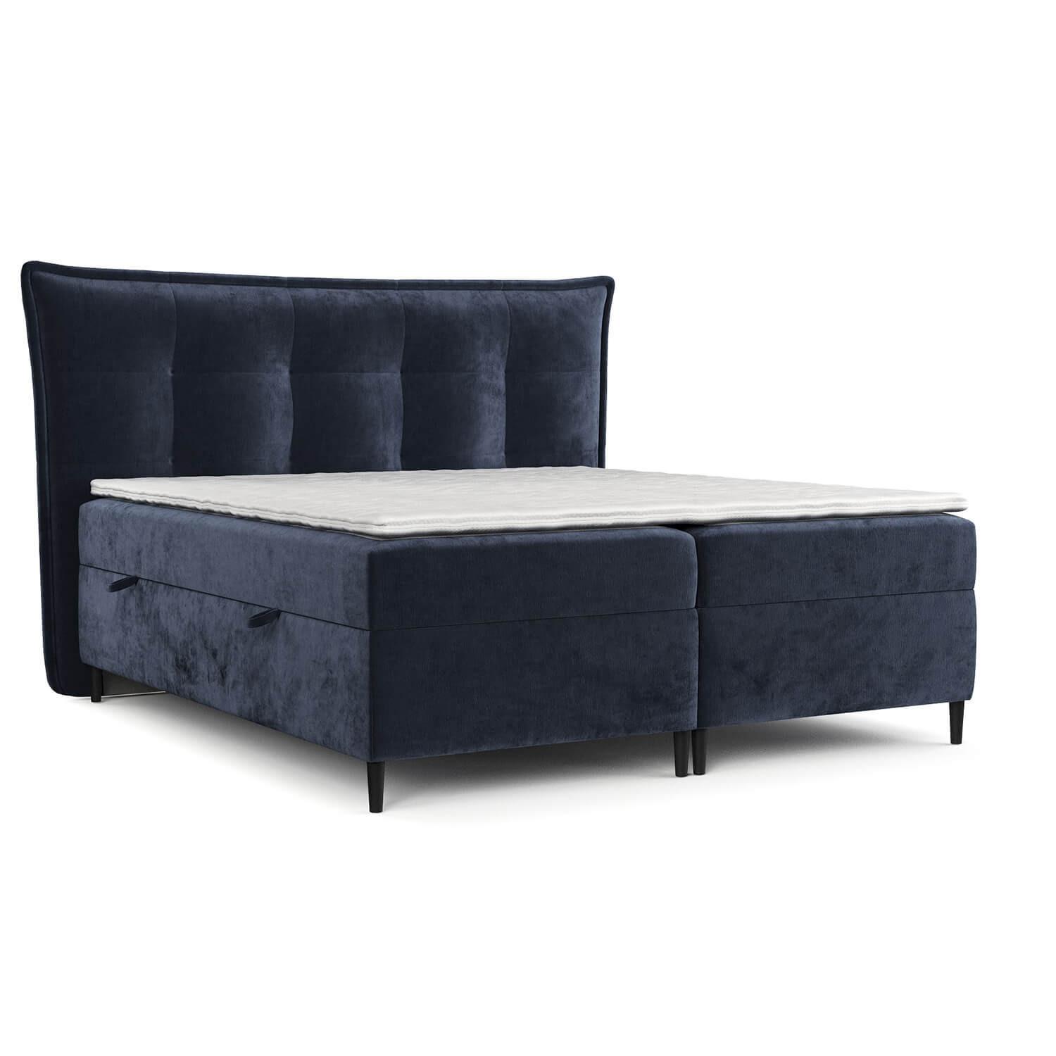 BOXBETT Las Palmas 160/200 cm Marineblau im Lotta Stoff - Schwarz/Dunkelblau, Holz/Holzwerkstoff (160/200cm) - AltaBeds