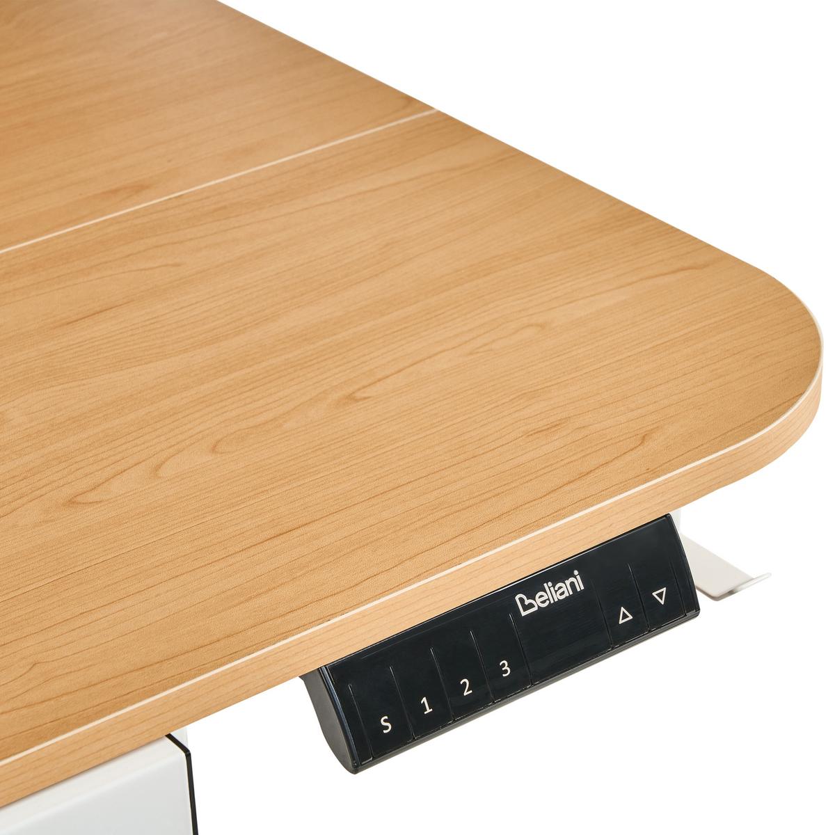 SCHREIBTISCH elektrisch höhenverstellbar 120/60 cm mit USB-Anschluss Hellbraun/Weiß Wilbanks - Hellbraun/Braun, Holzwerkstoff/Metall (60/120/90cm) - Beliani