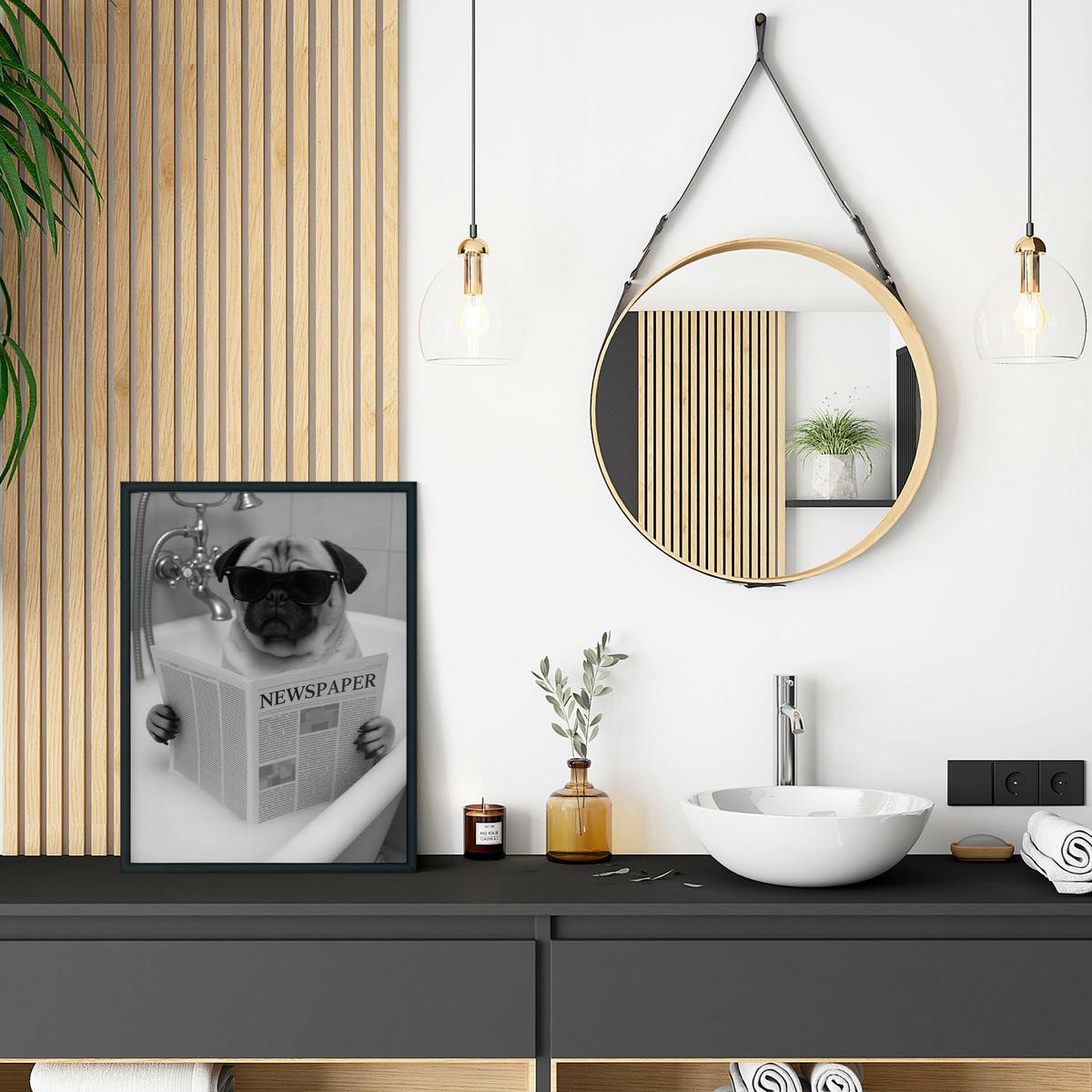POSTER Badezimmer WC Mops Badewanne Zeitung Abstraktion 20x30cm - Schwarz/Weiß, Papier (20/30/1cm) - Muralo