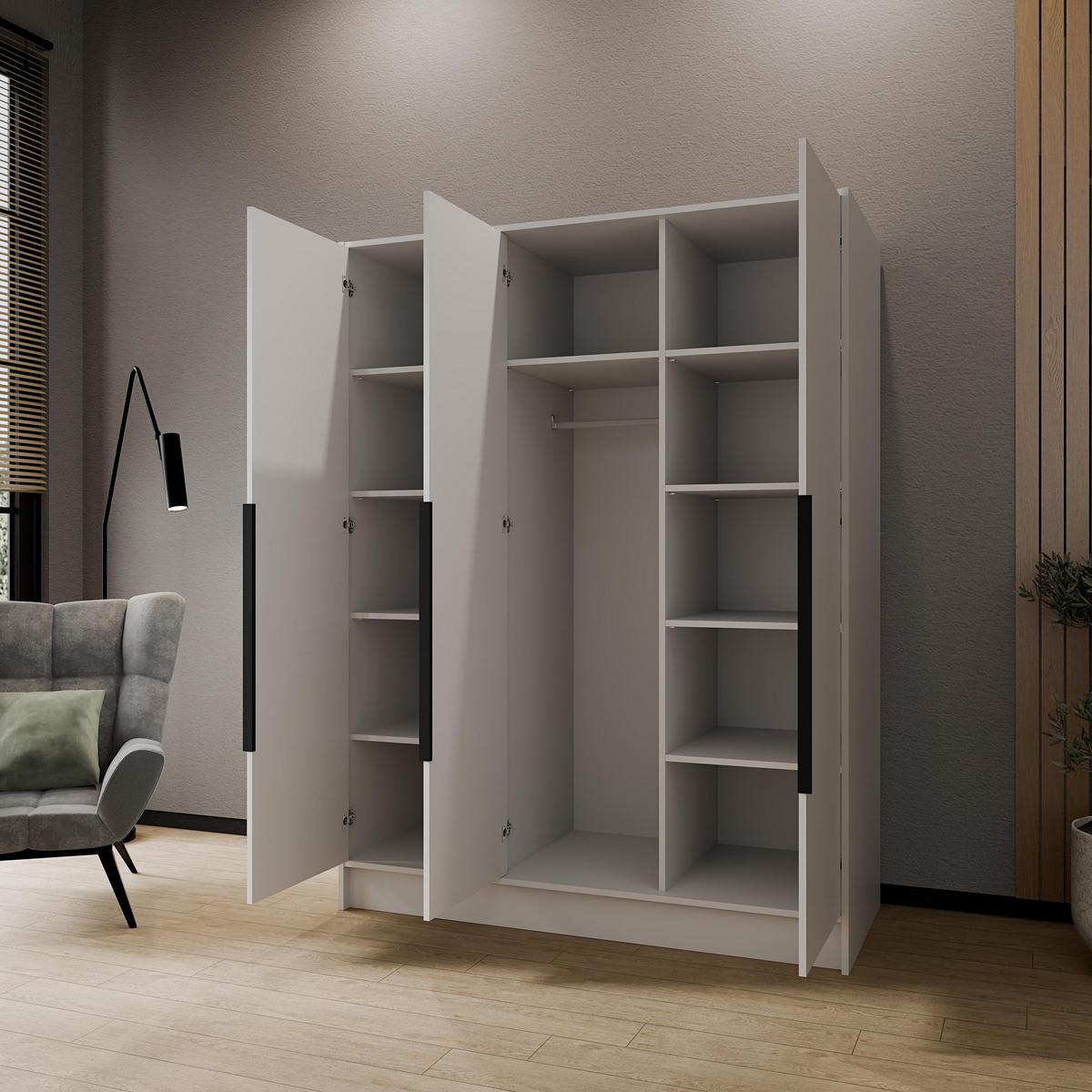 DREHTÜRENSCHRANK BERON 150/200/51 cm Modern Kleiderschrank 3-türig Weiß - Weiß, Holzwerkstoff (150/200/51cm) - MASSENO