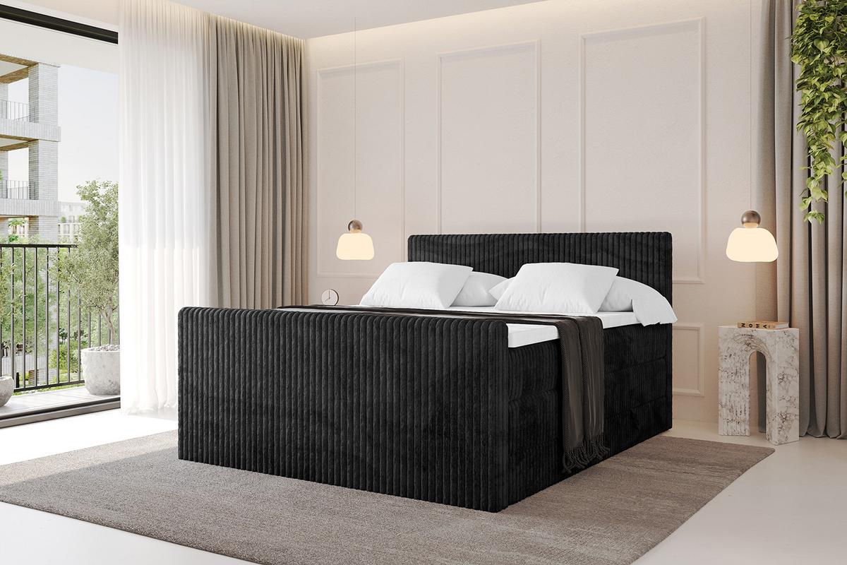BOXSPRINGBETT mit Matratze H3|H4 und Lattenrost - TOLO-Z KING 120x200 Cord - Schwarz - Schwarz, Holzwerkstoff (120/200cm) - ALTDECOR
