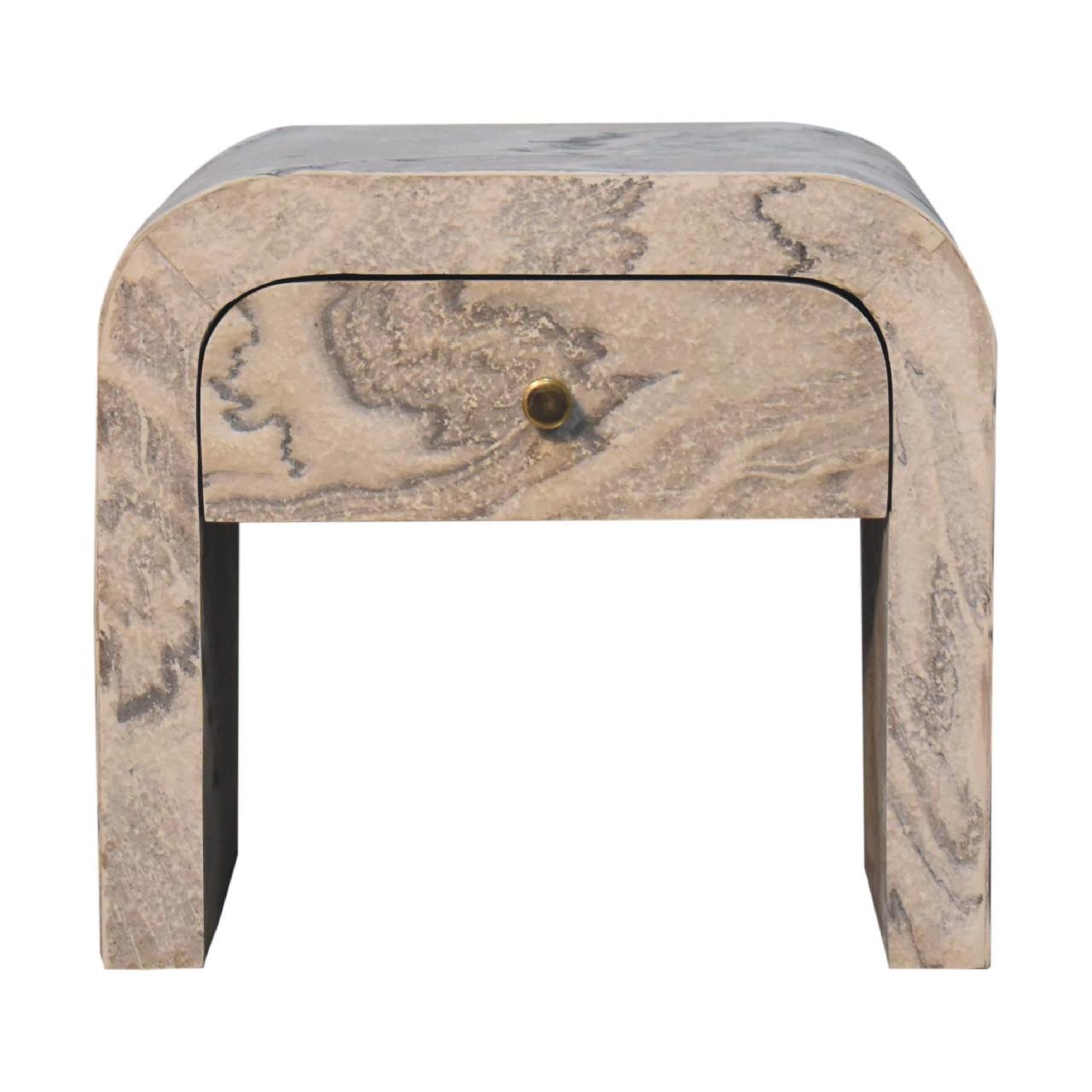 NACHTTISCH aus Massivholz, 1 Schublade, Weiß - Messingfarben/Weiß, Holz/Metall (45/40/35cm) - Artisan Furniture